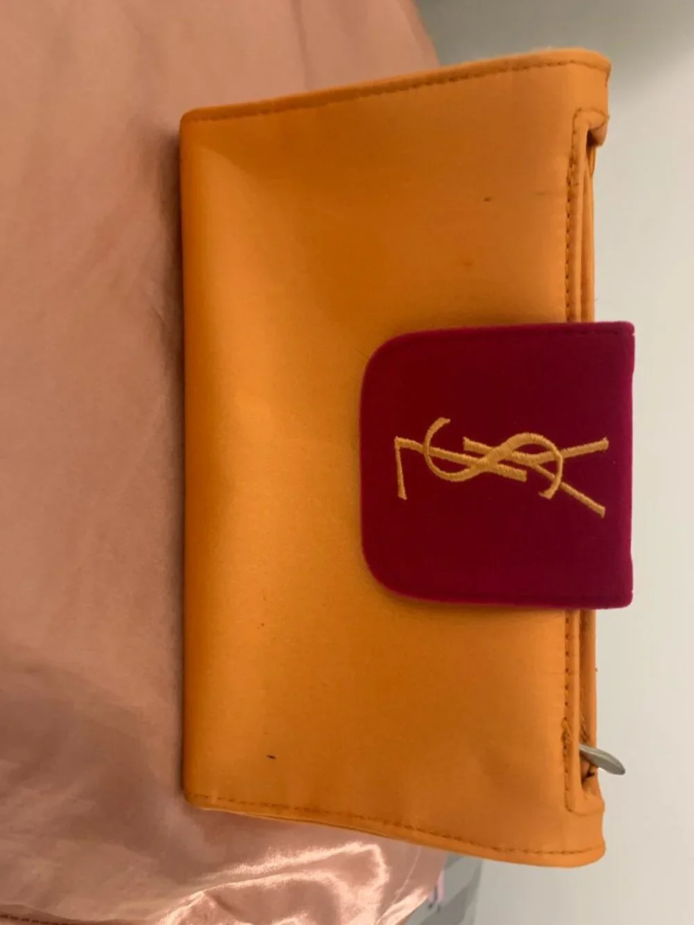 YSL Vintage Satin Cosmetics Small Clutch Bag in Pink Orange - Picture 2 of 2